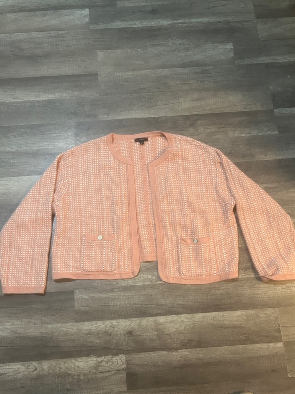 J. Crew Women’s Pink and White Cropped Open Cardigan  Size XL